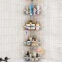 Rustproof Shower Corner Caddy Shelf for Bathroom Tension Pole Organizer with 4 Baskets for Bathtub Shampoo Storage from 23.6 to 114.5 Inch with Towel Bar (Silver)