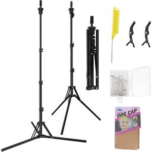 Wig Stand Tripod Metal Adjustable Mannequin Head Stand Upgrade Foldable Wig Head Stand for Cosmetology Hairdressing Training