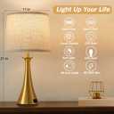 Touch Lamp for Living Room Bedroom, 21" Table Lamps Set of 2 with USB C+A Ports, Touch Bedside Lamps for Nightstand with 3 Way Dimmable, 2 LED Bulbs Included, Gold