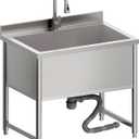 Stainless Steel Commercial Restaurant Sink, Freestanding Large Commercial Sink with Pull-out Faucet for Kitchen Dishwashing, Thawing, Pet Cleaning, Laundry Room, 35 Gallon, 23.6"D x 33.5"W x 36.8"H