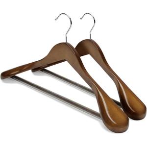HOUSE DAY Wood Suit Hangers for Men, Smooth Wide Shoulder Wooden Hanger with Non Slip Pant Holder, Wide Hangers for Suits, Coats, Jackets, Heavy Wide Clothes Hanger 2 Pack, Walnut