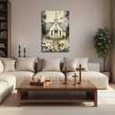 YMXDYMJSW Christian Church Wall Art Country Church Canvas Prints Christian Religious Faith Picture Rustic Farmhouse Poster for Bedroom Living Room Bedroom Decor (Brown, (24L x 16W))