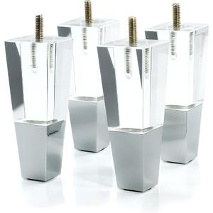 Acrylic Furniture Legs Replacement Cabinet Feet Modern Home Decor DIY Clear Legs Set of 2,Square Style,Chrome (4.7inch)