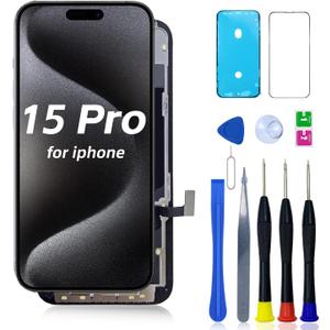 FHD LCD for iPhone 15 Pro Screen Replacement (A2848, A3101, A3102, A3104) 3D Touch Screen Display Digitizer Frame Assembly with Repair Kit+Protective Film Tools