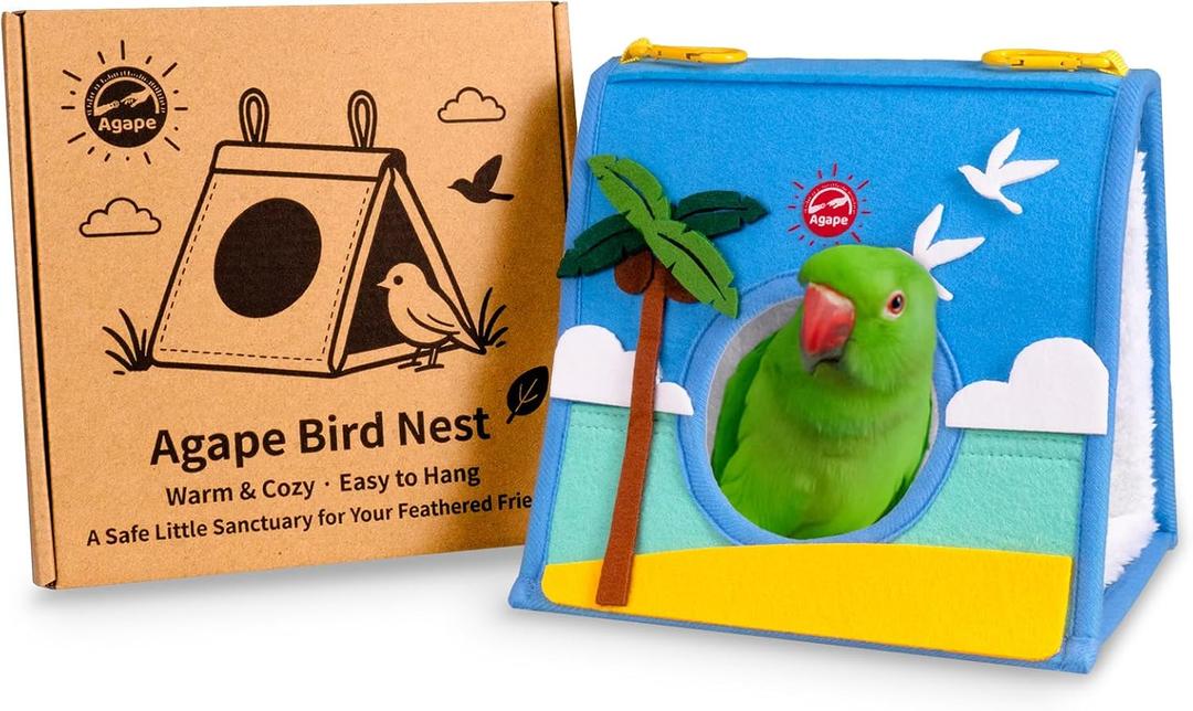 Agape Bird Nest for Bird Cages, Warm Plush Bed for Small, Medium & Large Parrots, Hanging Hammock for Parakeet, Budgie, Cockatiel, Lovebird, Conure, Bird Cage Accessories (Beach)