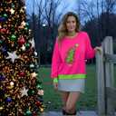 Christmas Sweatshirts For Women Cute Christmas Tree Graphic Long Sleeve Shirt Casual Crewneck Holiday Pullover Top (Pink, XL)