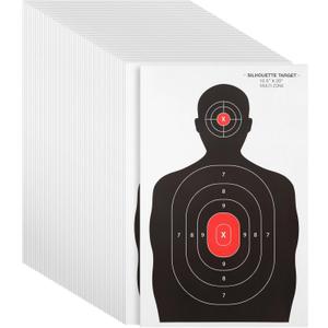 Juvale 50 Pack Paper Shooting Targets for Range, Bulk for Hunting, Silhouette with Red Bullseye (14x22 in) - Targets for Shooting Range