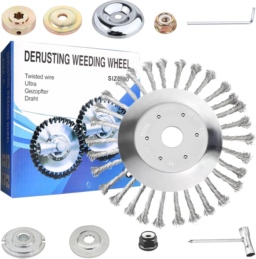 10 Inch Steel Wire Trimmer Head, Unbreakable Wired Trimmer Blade Yard Patio Wire Weed Eater Head Trimmer Head Replacement with 2 Pack of Adapters kit for Weed Wacker