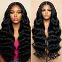 XISHISLAY 32 Inch Natural Black Body Wave Lace Front Wigs Human Hair HD Lace Front Wigs 200 Density Glueless Human Hair wig Pre Plucked Pre Cut for women