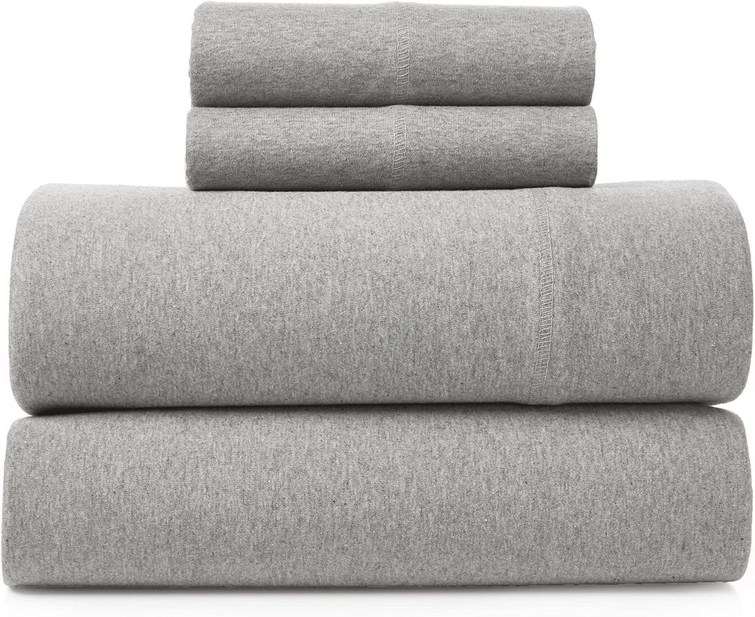 Road Trip America Jersey Sheets Queen Set - Cotton (4 Pieces) All Seasonal Deep Pockets Soft Cozy Knit Stretchy Bed Sheets - Hotel and Residential Quality (Light Heathered Grey, Queen)