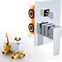 SKOWLL Shower Valve Kit Polished Chrome 3-Way Shower Mixing Valve Wall Mount 3 Function Shower Control Valve Single Handle Bathtub Water Control Valve Trim