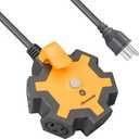 DEWENWILS 5-Outlet Power Strip, 25FT Heavy Duty Extension Cord, 14/3 SJTW, Industrial Power Strip for Garage, Workshop, 15A Circuit Breaker, Swivel Safety Covers, (Yellow+Black)