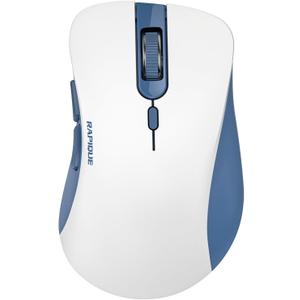 RAPIQUE Bluetooth Wireless Mouse - Dual Bluetooth & 2.4 GHz USB Receiver, Ergonomic Design, Quiet Clicks, Low Power - Multi-Device Compatibility for MacBook, Laptop, Computer (Blue and White)