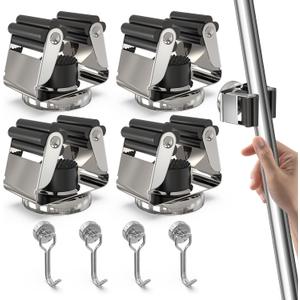 3-H Magnetic Broom Holder with Strong Magnetic Hook 8 Pack,Broom Holder Wall Mount for Garage Garden Shed Storage System Laundry Room Home Kitchen Organization