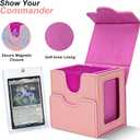 Card Deck Box for MTG with Display Window, Commander Deck Box Fits 100+ Double-Sleeved Cards, Magnetic Closure Card Storage Box with Divider, Dice Tray and 35PT Card Holder, Pink