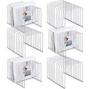 6 Pcs Desktop Organizer Wire Desk File Organizer Vertical Metal Stand up File Stand for Office Home, 11 Sections (Silver)