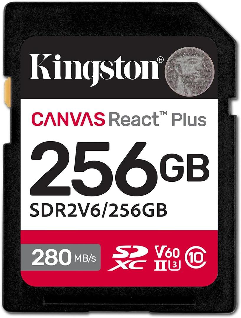 Kingston 256GB Canvas React Plus SD Card | Up to 280MB/s | High Performance Photography | Class 10 UHS-II U3 V60 | SDR2V6/256GB (Black)