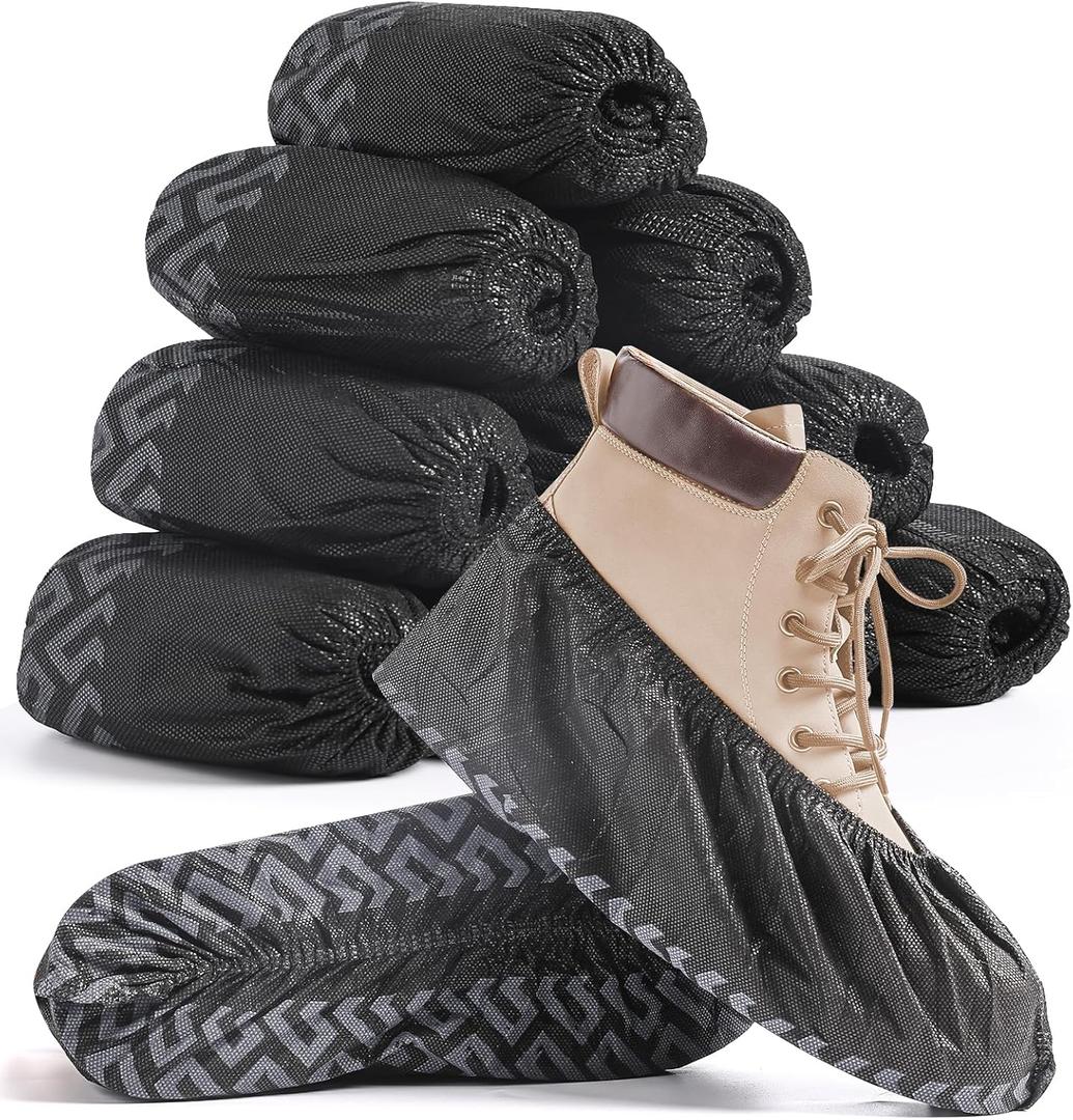 Shoe Covers Disposable Non Slip - 50 Pack (25 Pairs) X-Large Disposable Boot Covers for Indoors Outdoors Recyclable Durable Protector Stretchable Fits Up to Size 13 US Men-Black