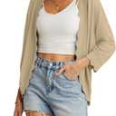 GRECERELLE Women's 3/4 Sleeve Summer Cardigan Lightweight Casual Open-Front Cropped Shrug Sweaters for Women (Brown, L)