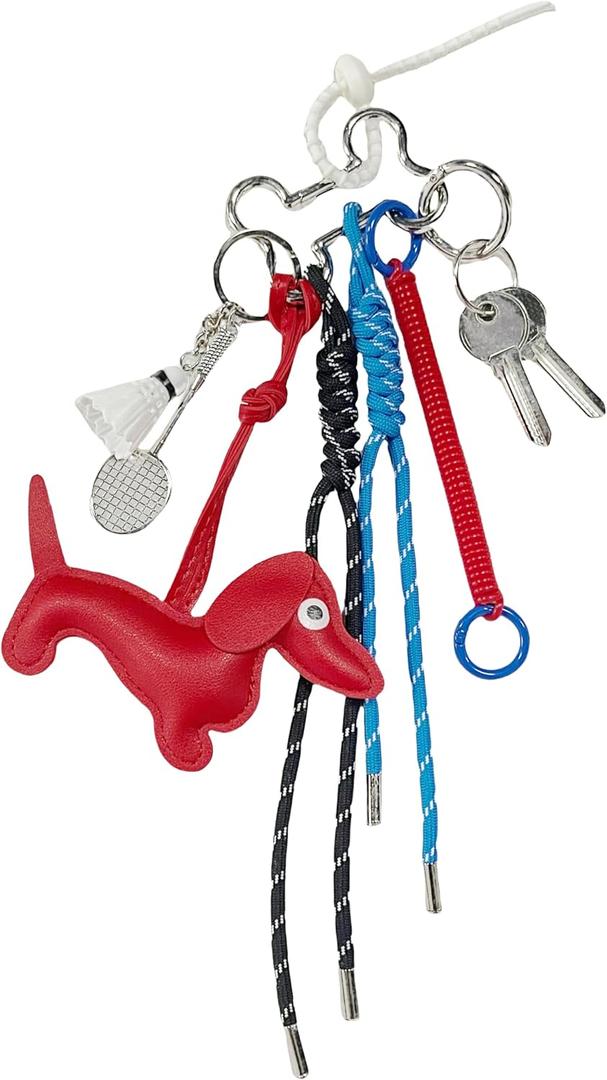 Dachshund Cute Keychain, Bag Charm, Hand-Woven Nylon Rope Key Chain, Aesthetic Keychain, Bag Accessories Charms for Handbag, Backpack（Red）