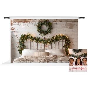 Kate Christmas Headboard Backdrop for Photos White Brick Wall Photography Backdrop Rustic Portrait Backgrounds for Family Session, 10x6.5ft