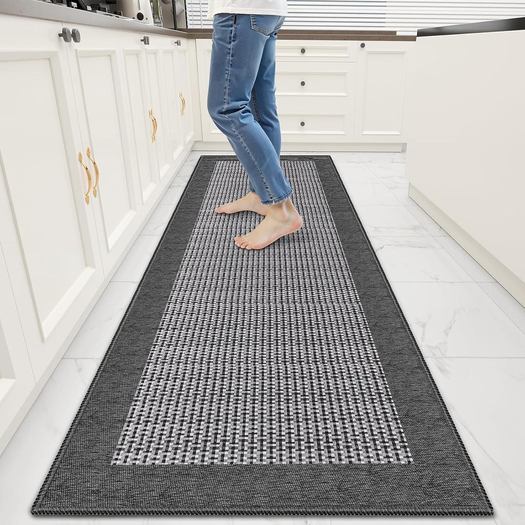 StepRite Kitchen Rugs, Kitchen Mats for Floor, 70"x20" Non-Slip Machine-Washable Kitchen Throw Rug, Absorbent Kitchen Runner Rugs Office, Kitchen Sink Standing Desk Mat, Kitchen Decor Carpet, Grey
