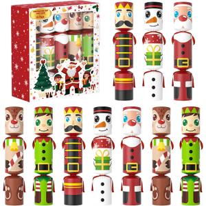 GoFujuco 10 Pack Christmas Crackers for Kids, No Snap Christmas Table Favors Includes Party Hat, Jokes & Gifts, Xmas Gifts Prizes for Holiday Party Decorations
