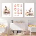 3Pcs Easter Bunny Poster Wall Art Pink Easter Eggs Wreath Canvas Prints Cute Watercolor Rabbit Pictures Wall Decor for Baby Boys And Girls Living Room Bedroom Home Decoration Un framed (24"L x 16"W)