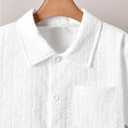 RoseSeek Boy's 2 Piece Beach Vacation Textured Linen Outfit Short Sleeve Button Down Shirt Top and Shorts Summer Set (White, 10Y)