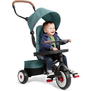 Radio Flyer City 4-in-1 Stroll 'N Trike, for Riders 1-5 Years Old, Teal | Stroller Tricycle for Toddlers, 4 Riding Modes, 3 Point Harness with Comfort Pad, Parent Controlled Steering, Rear Storage