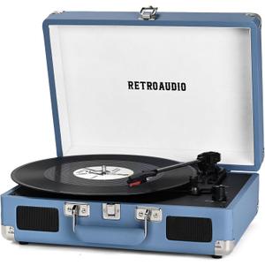 Vinyl Record Player Bluetooth Vintage Portable Suitcase Turntable with Built-in Speakers 3-Speed Belt-Driven Record Player Support RCA Output and Headphone Output