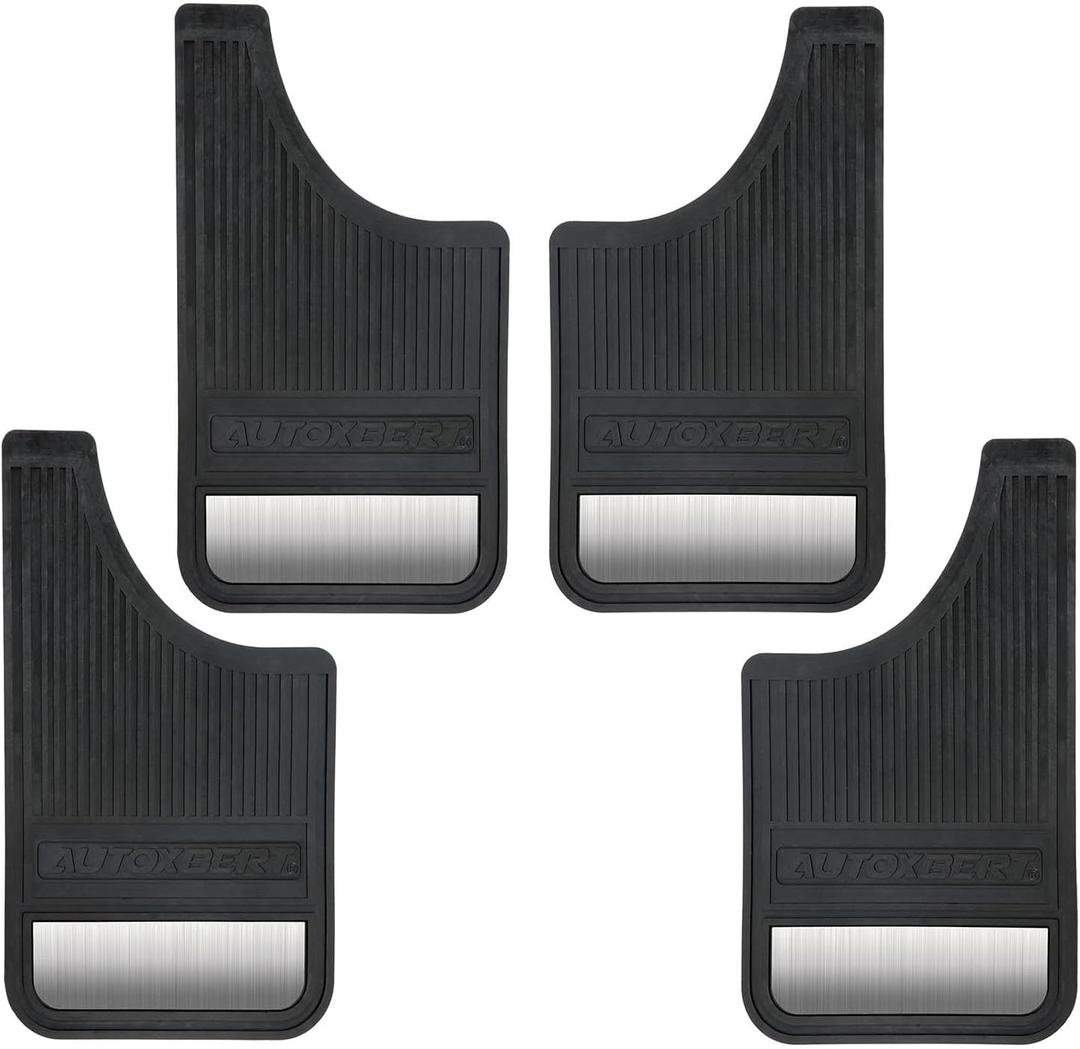 AUTOXBERT 4 PCS Universal Heavy Duty Mud Flaps Car Dirty Fender All Weather Flexible Mudguards Front Rear Splash Guards with Stainless Steel Plates