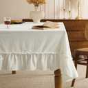 Romanstile Ruffle Rectangle Tablecloth - 60 x 84 Inch Farmhouse Vintage Washable Cotton Decorative Table Cloth with Flounces Trim for Dinner, Party, and Outdoor, White