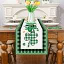 3 x St Patrick's Day Green Lucky Shamrock Clover Table Runner, 13*72 inch | Seasonal Spring Holiday Plaid Farmhouse Kitchen Dining Table Decoration for Indoor Outdoor Home Party Decor