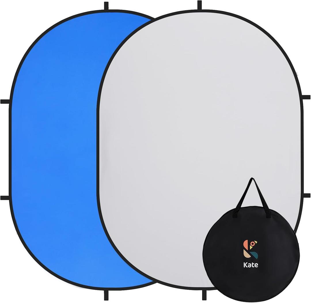 Kate Collapsible Pop-Up Backdrop for Self-Tape Auditions, Professional Headshots, Video Conferencing & Live Streaming - Portable Photography Background (5'x6.5' / 1.5x2m, Blue/Gray)