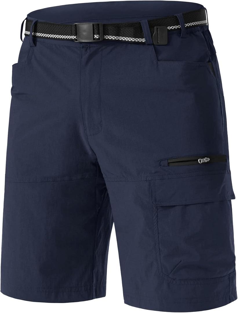 TACVASEN Men's Summer Outdoor Shorts Quick Dry Water Resistant Cargo Casual Golf Work Hiking Shorts (NO Belt) (Blue, L)