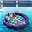 Inflatable Pool Floats Adult Size - 77" X-Large Heavy Duty Tanning Floating Mat Cooling Holes Lounger with Pillow, Pool Floaties Bed with Cup Holders for Backyard Swimming Pool Party, Purple