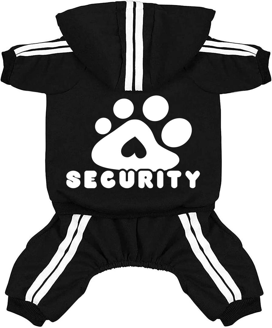 Dog Hoodie Security Clothes 4 Legs Jumpsuit Sweatshirt Hoodies Soft & Warm Dog Outfit Pullover Dog Winter Clothes Sweater for Small Medium Large Dogs Cats (Black, Small)
