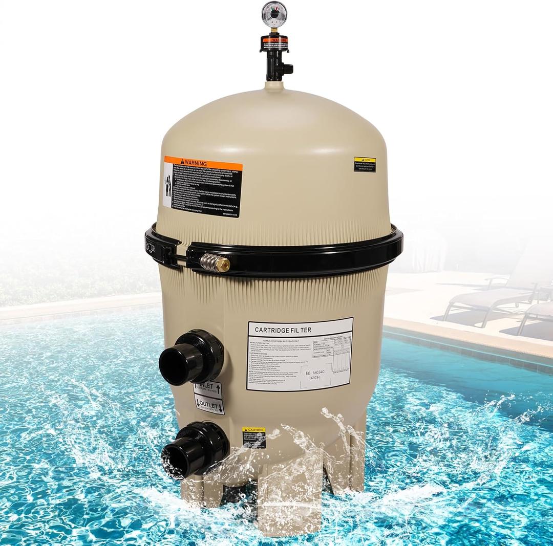 160340 Cartridge Pool Filter Tank Assembly-320 Square Feet 120 GPM Fit for Pentair Clean & Clear Plus Cartridge Pool Filters, Fiberglass Reinforced Polypropylene Tank Cartridge, Almond