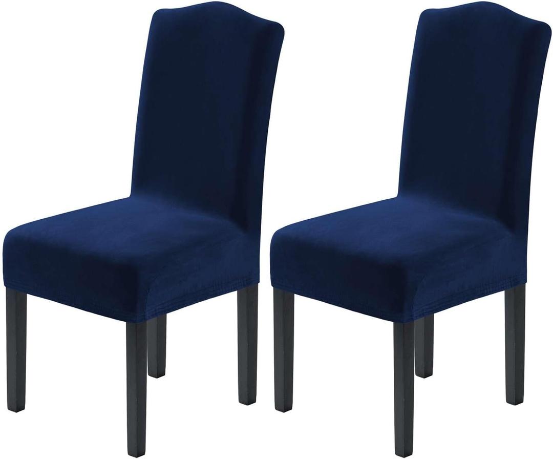 H.VERSAILTEX Velvet Dining Chair Covers Stretch Chair Covers for Dining Room Set of 2 Parson Chair Slipcovers Chair Protectors Covers Dining, Soft Thick Solid Velvet Fabric Washable, Navy