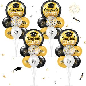 Kasyat 4 Set Glod and Black 2026 Graduation Table Centerpiece Balloon Stand Kit Congrats Grad Foil Balloons for Graduation Party Supplies Decorations