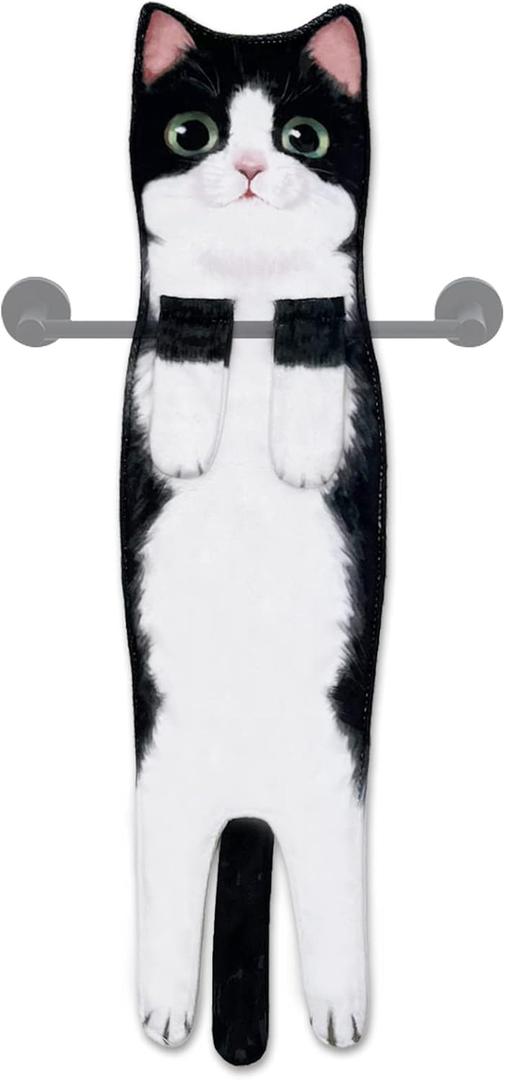 Hand Towels for Bathroom Kitchen,Cute Cat Quick-Dry Hanging Hand Towels Decorative for Bathroom Face Towels,Funny Gifts for Cat Lovers (Black-White)