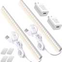 2Pack LED Under Cabinet Light LED Light Bar with USB Powered Under Cabinet Lights for Closet Light Bar Under Counter Lighting Work Tables Student Dormitory (Include AC Plug) (2 Pack-2 AC Plug)