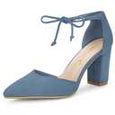 Allegra K Women's Ankle Tie Chunky Heel Pointed Toe Dress Haze Blue Pumps 7.5 M US