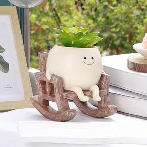 Rocking Chair Resin Planter - Cute Plant Pot - with Drainage Hole - Smiley Succulent Pot - for Garden - Lawn - Patio Indoor and Outdoor Use (A2)