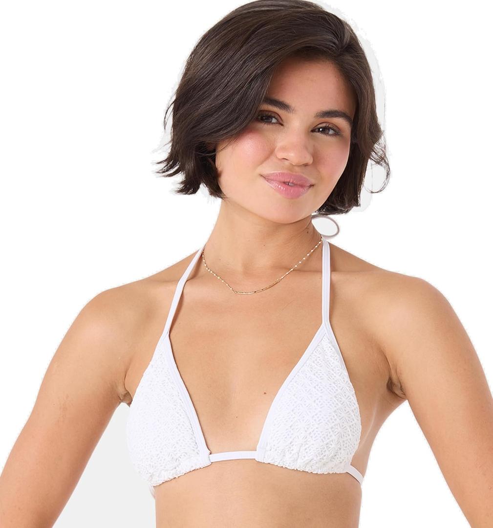Roxy Women's Bikini Adjustable Straps, Removable Pads, UPF 50+, Quick-Dry, Swimwear Top, Beachwear (White)