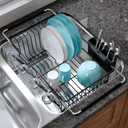 Dish Drying Rack Over the Sink In Stainless Steel Black Expandable Drainer for Small Kitchen, Counter Space Saving Compact Inside Sink Plate Dryer, Adjustable Hanging Metal Wire Strainer Drain Holder, For 11.5"-30"w Sink
