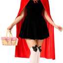 Haysandy 4 Pcs Red Riding Hood Women Adults Red Halloween Party Dress Cape Cloak Stockings Basket for Cosplay Size Large