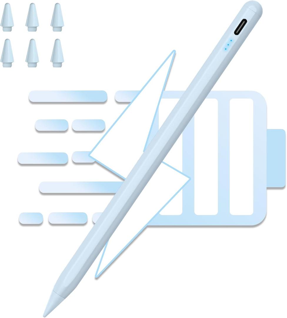 Stylus Pen for iPad,13Min Quick Charge Active Pencil for iPad 2018-2022,Palm Rejection Tilt Sensor Magnetic Pen Compatible W/iPad Pro 12.9&11", iPad 6/7/8/9/10, iPad Air 3/4/5, iPad mini5/6, Blue