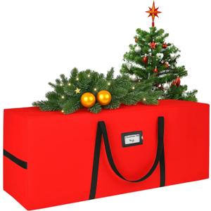 QUENTRO Heavy Duty Christmas Tree Storage Bag - Fits Up to 9ft Tall - Waterproof 600D Polyester Xmas Tree Bag with Reinforced Handles & Secure Zipper Foldable Durable Holiday Storage Solution (Red), 65" x 25" x 20"